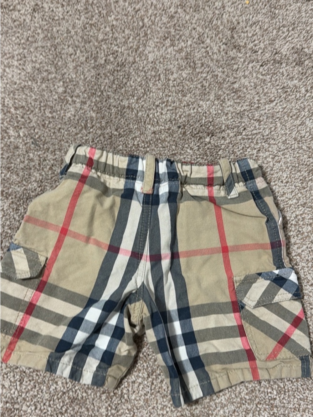 Burberry Toddler Plaid Cargo Shorts - Tan Red Navy